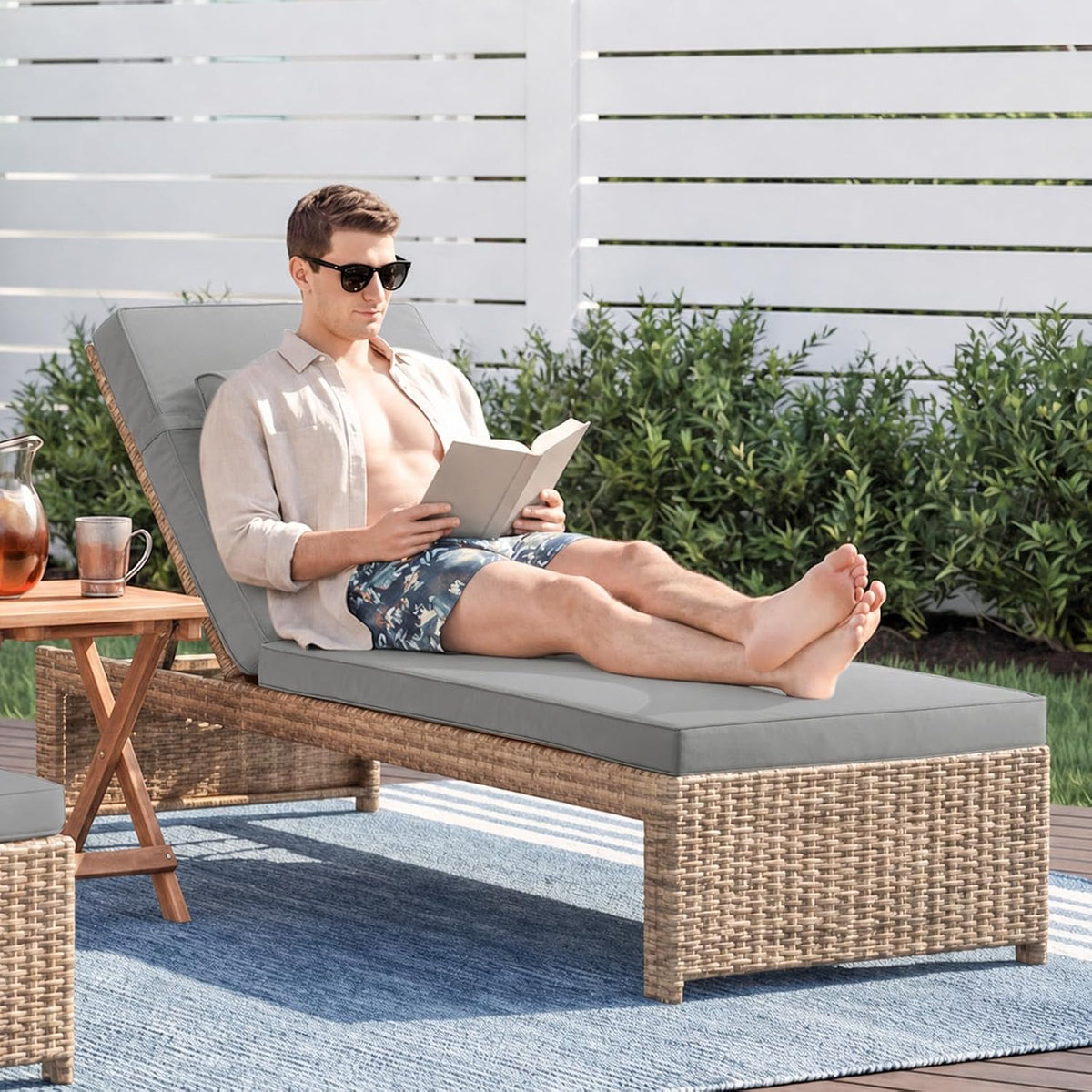 Outdoor Chaise Lounge Cushion, Grey, 72 x 21 x 3 in, 2Pack