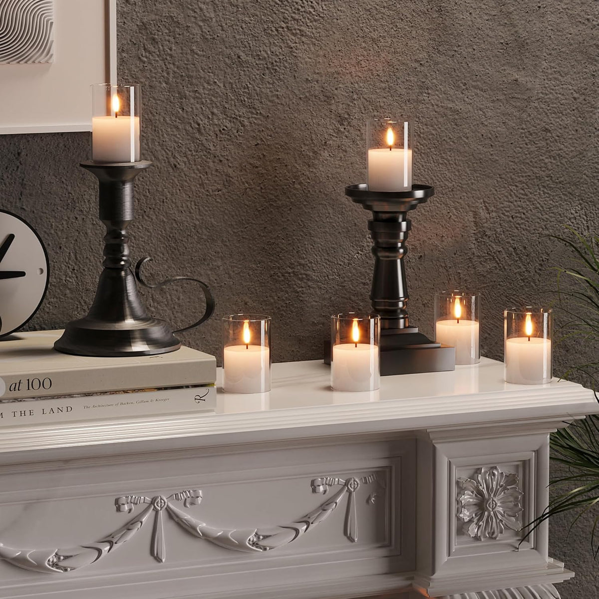Glass Flameless Votive Candles with Remote, Battery Operated, 12Pack Clear