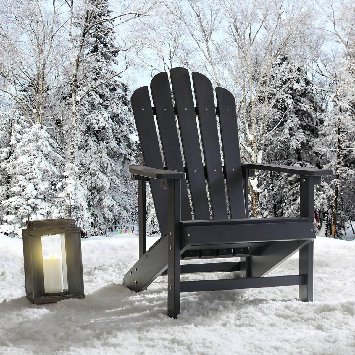 Psilvam Adirondack Chair,Poly Lumber Fire Pit Chair,Black