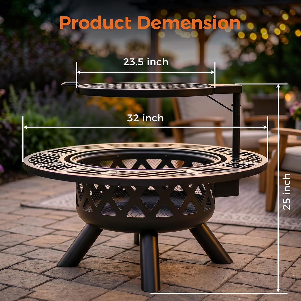 Outdoor Fire Pits for Outside Wood Burning Fire Pit with Cooking Grill