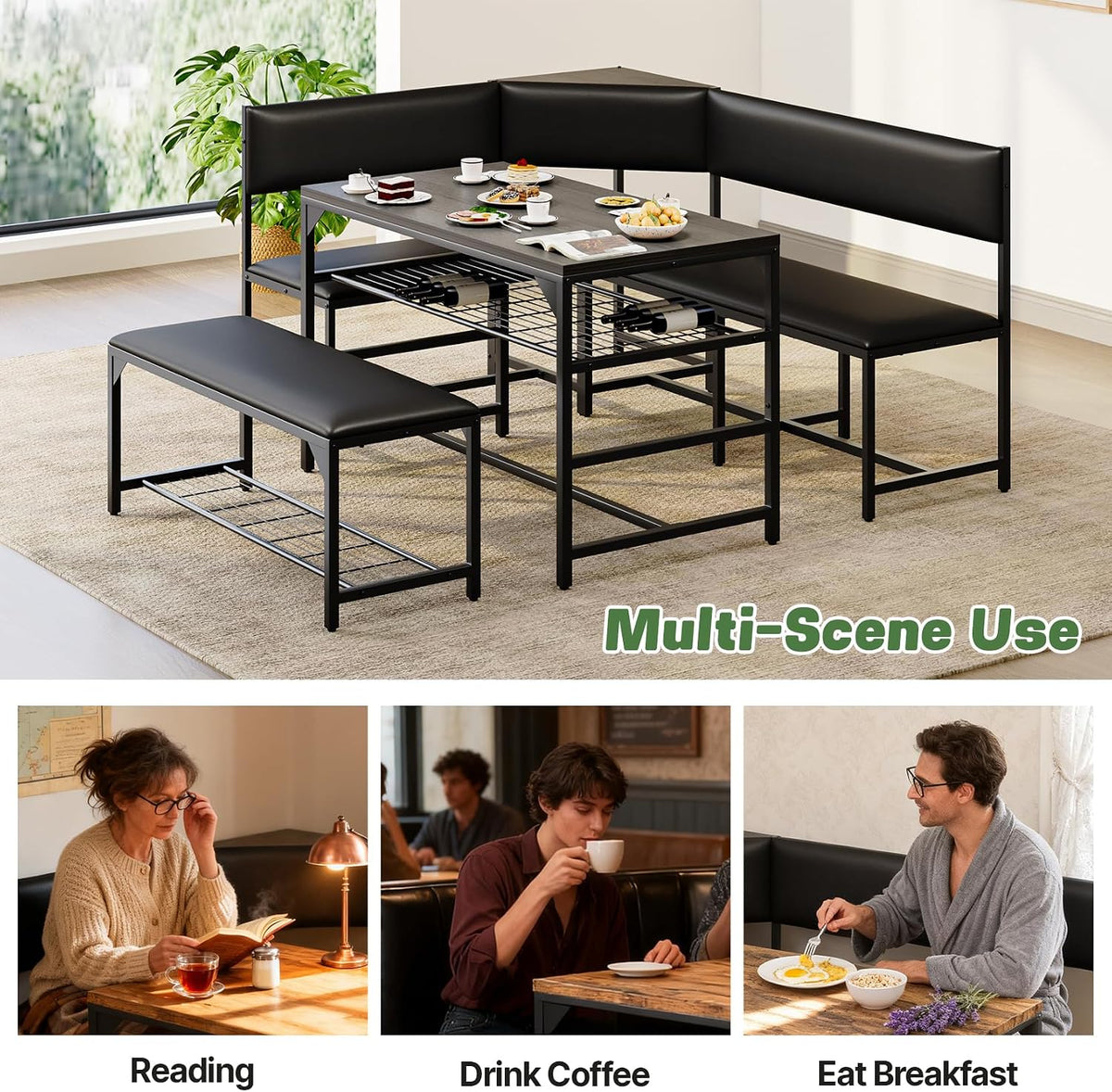Concho Corner Dining Table Set with Soft Seat, Warm Grey