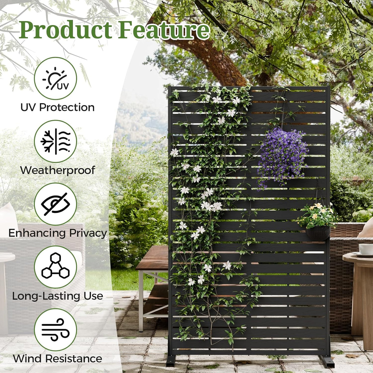 Outdoor Privacy Screen Freestanding 10 Panels for Outside,Black