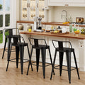 ALISH 24 Inch Bar Stools Set of 4, Industrial Metal Barstools Farmhouse Bar Chairs with Large Seat for Kitchen Island (24 Inch, Black)