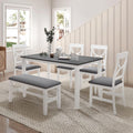 LUMISOL Farmhouse Dining Table Set for 6, Farmhouse Kitchen Table Set with 4 Upholstered Chairs and Long Bench for Kitchen, Dining Room, Grey+White
