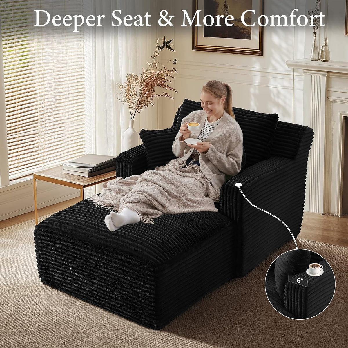 65.4" Chaise Lounge Chair Indoor, Oversized Boneless Couch