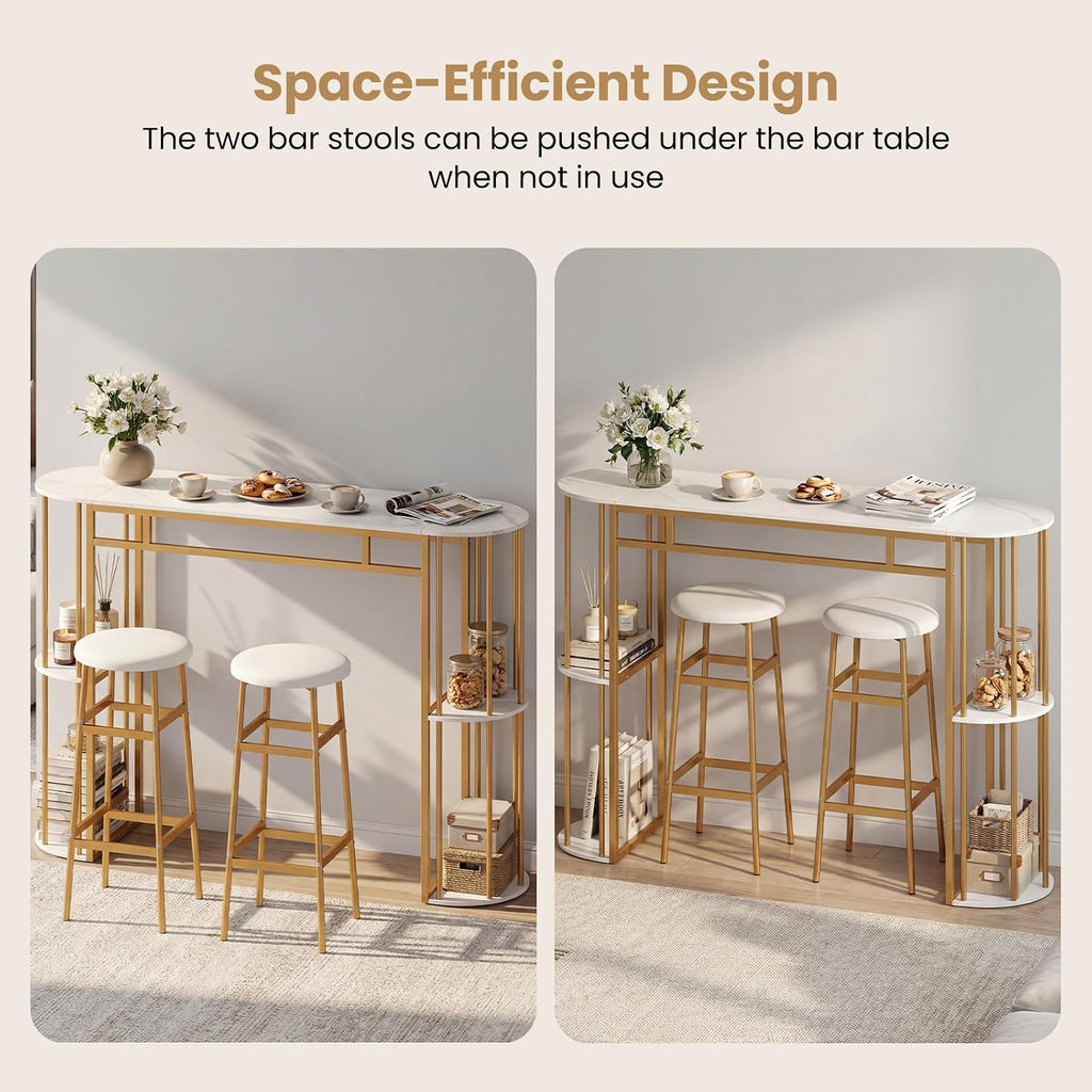 COSTWAY Bar Table Set for 2 with Storage Shelves, Bar Height Dining Set
