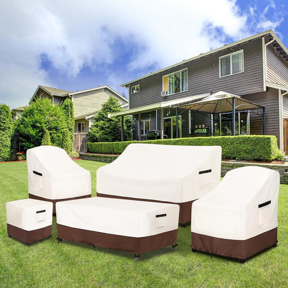 Patio Chair Covers,Waterproof Heavy Duty Patio Furniture Covers for Adirondack Chair 2 Pack (30 W x 34 D x 36 H inches) Beige & Brown