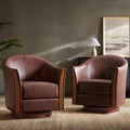 HULALA HOME Leather Swivel Accent Chairs with Wood Base Set of 2, Brown