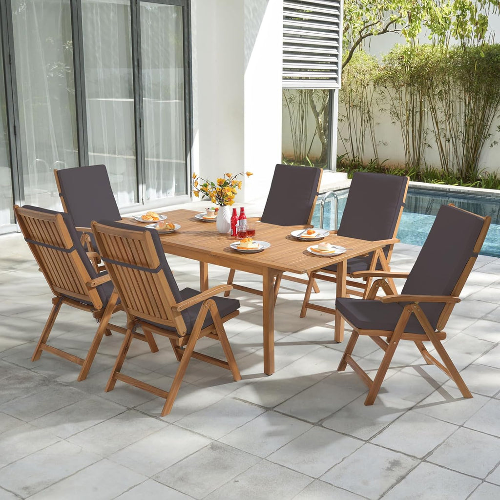 OC Orange-Casual 7 Piece Patio Dining Set, Wood Table and Chairs, Dark Grey