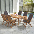 OC Orange-Casual 7 Piece Patio Dining Set, Wood Table and Chairs, Dark Grey