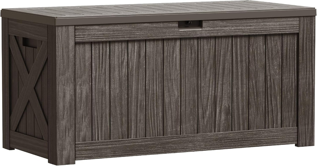 Greesum Outdoor Storage Box 120 Gallon Storage Bin with Lid for Patio Furniture, Garden Tools, Pool Supplies, Lockable, Waterproof and UV Resistant, Dark Brown