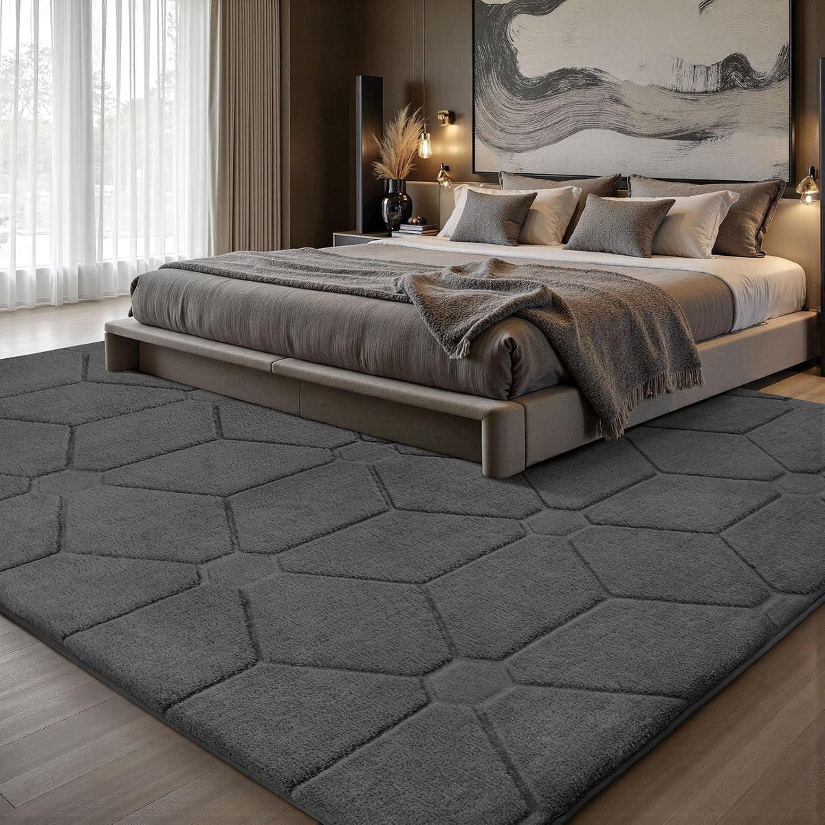 Sour Lemon Area Rugs 9x12 Living Room Bedroom, Large Carpet Grey Rug