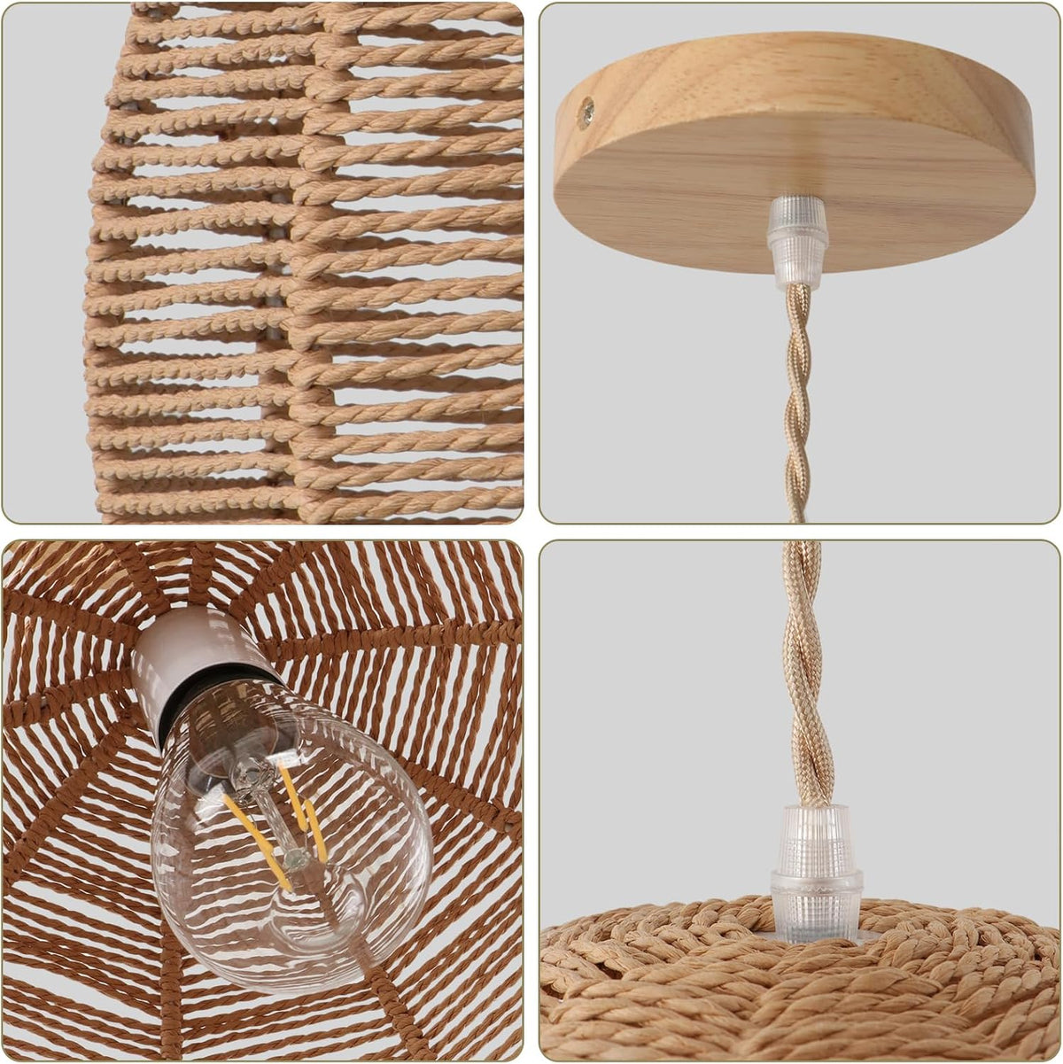 13.38'' woven rattan pendant light, boho chandelier light showing dimensions
