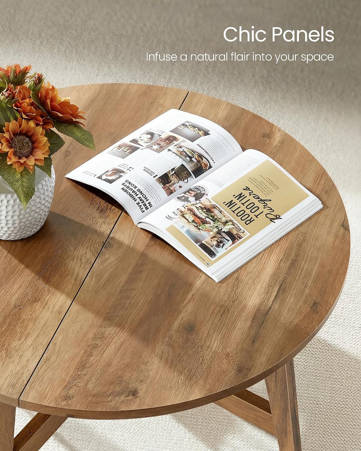VASAGLE Round Coffee Table, 31.5-Inch Center Table, Tapered Legs