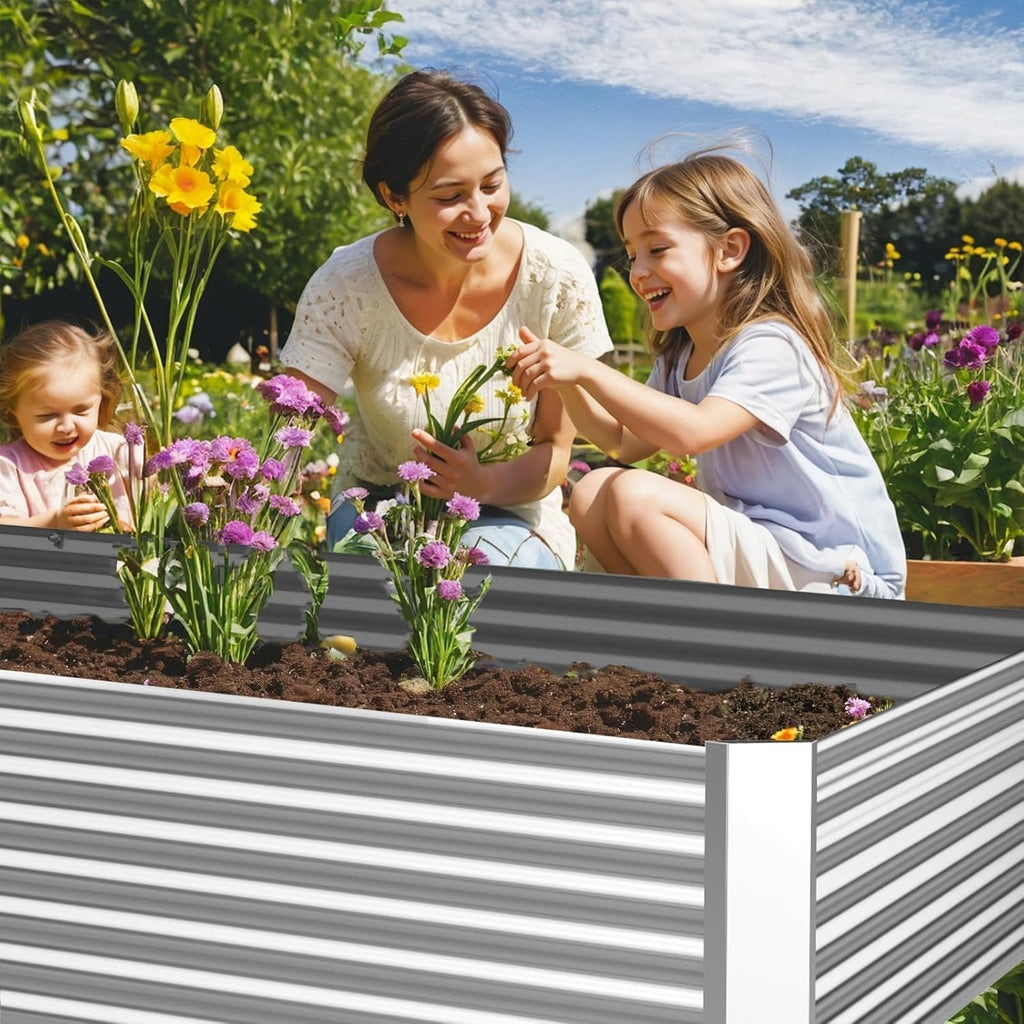 3pcs Galvanized Raised Garden Bed Outdoor,Above Ground Garden Bed for Vegetable,Metal Raised Beds for Flower,Steel Raised Beds for Gardening - 4x2ft