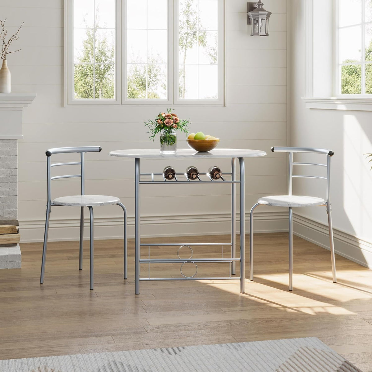Yaheetech 3 Piece Dining Table Set for 2, Small Table and Chairs, White