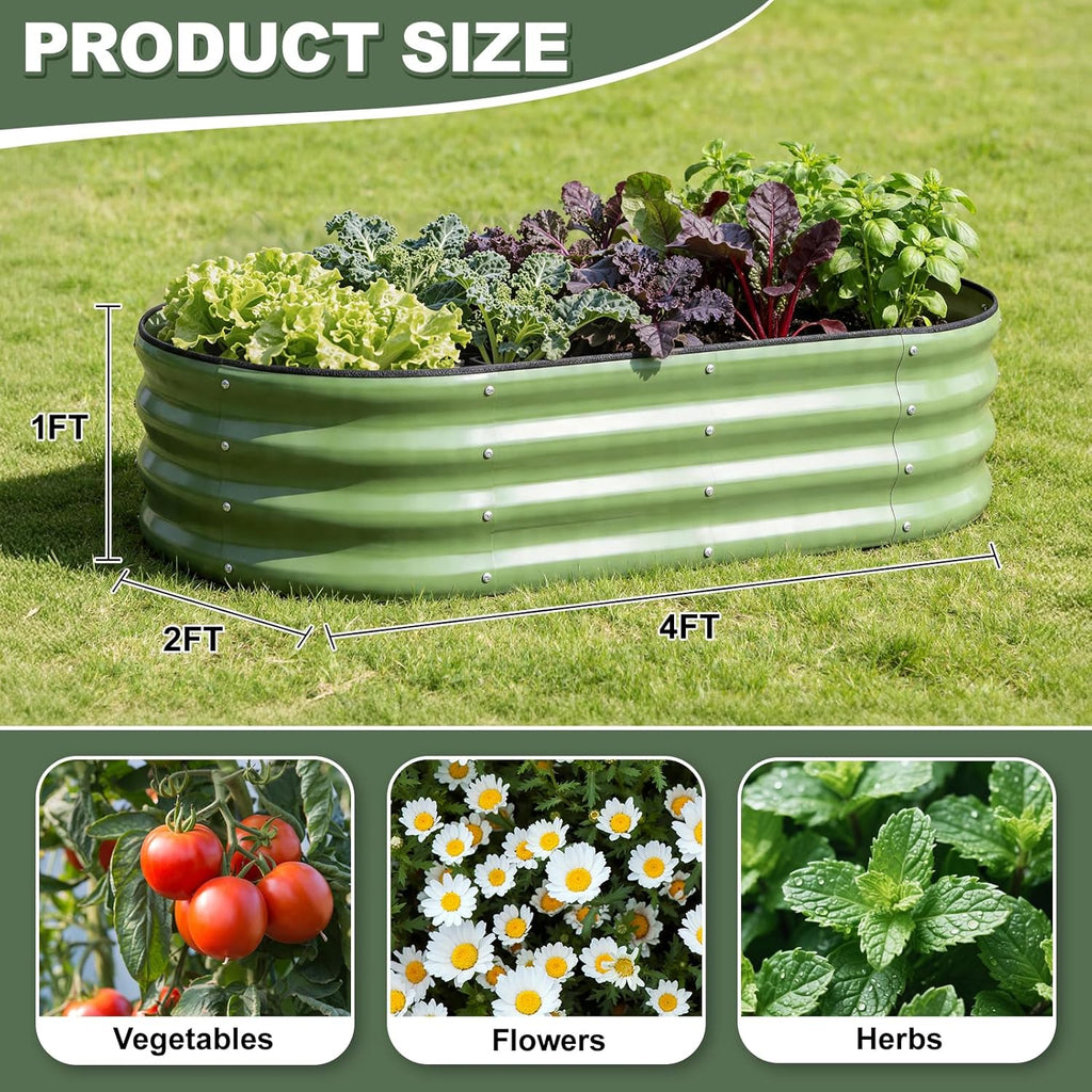 1MORE Galvanized Raised Garden Bed Outdoor,Planter Bed 4x2x1ft,Green,2-Pk