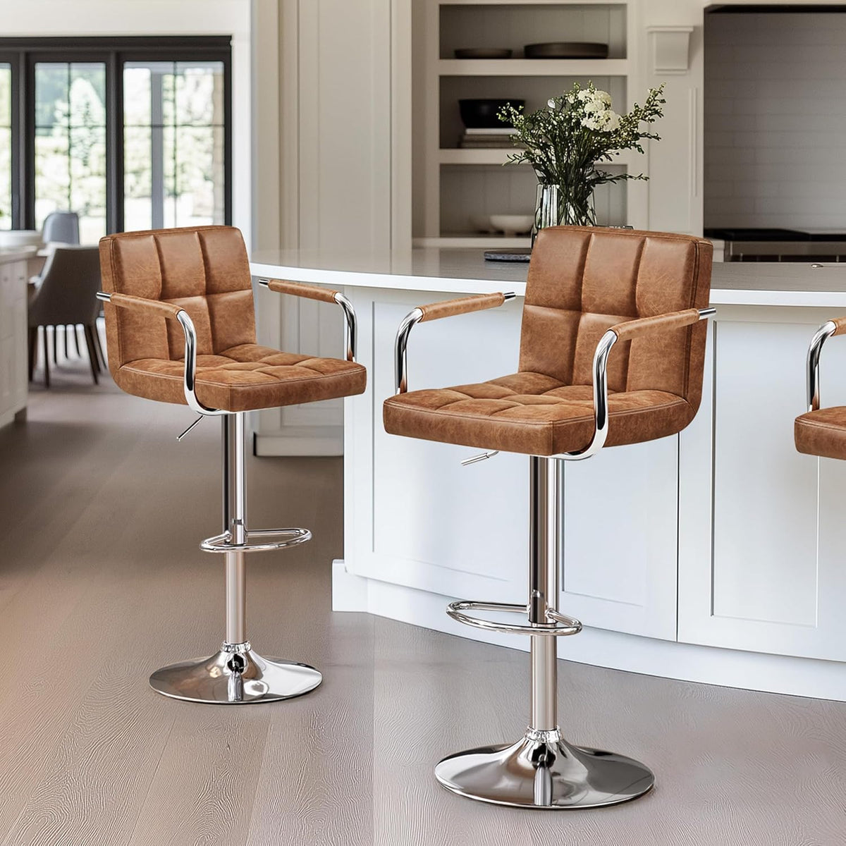 Yaheetech Bar Stools Set of 2 with Backs, Height Adjustable, Retro Brown