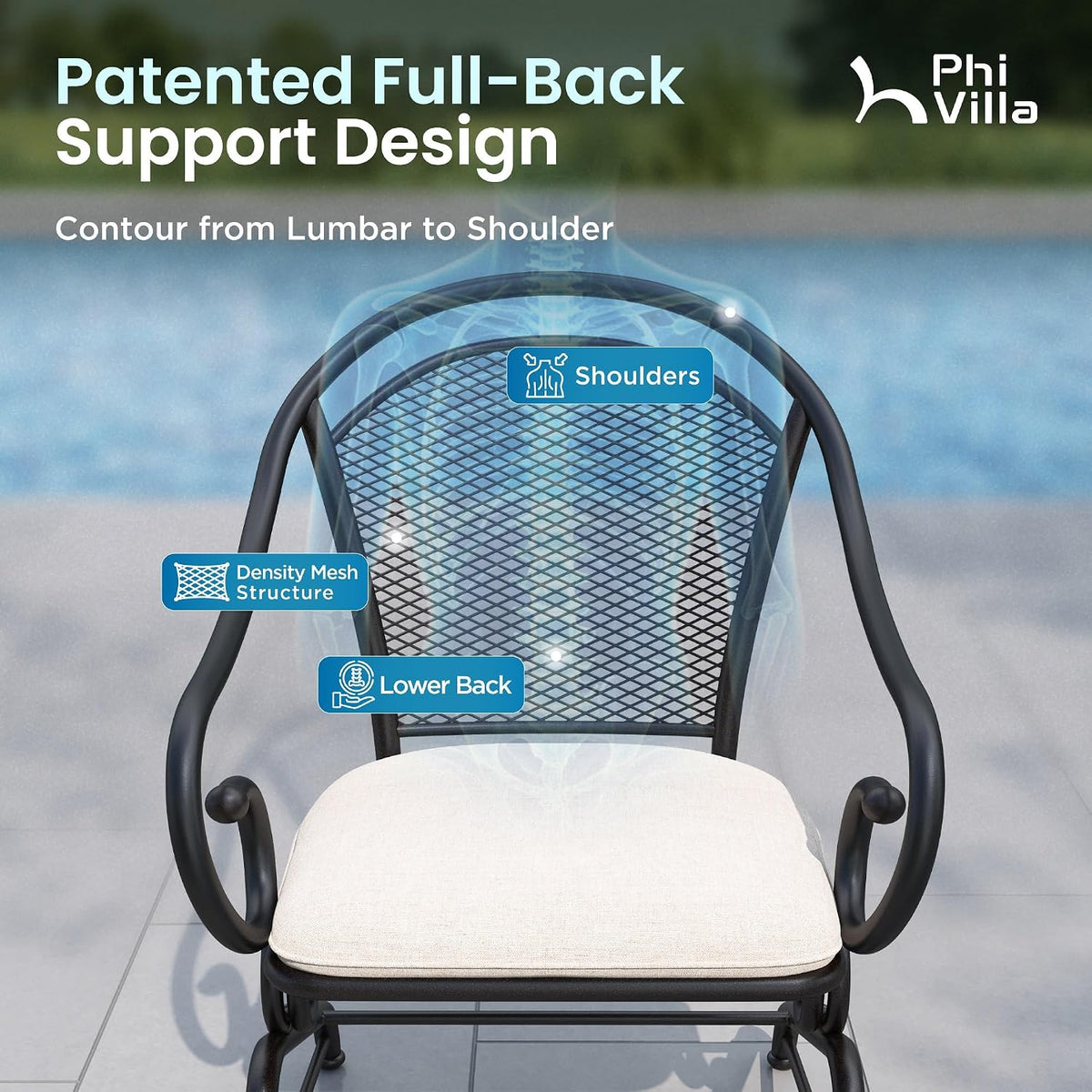 PHI VILLA 3pc Metal Mesh Outdoor Bistro Set, Rocking Chairs & Coffee Table