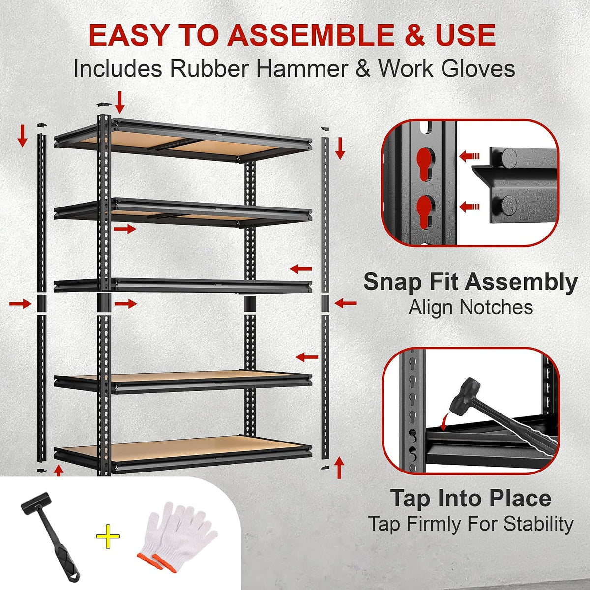 ROOMFAVE Garage Shelving Heavy Duty, 5 Tier,72" H x 35.56" W x 16" D Black