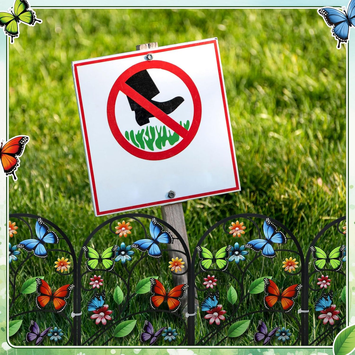 Yaocom 12 Pack Butterfly Garden Fence 16.5" H x 11.8" W Metal Stake