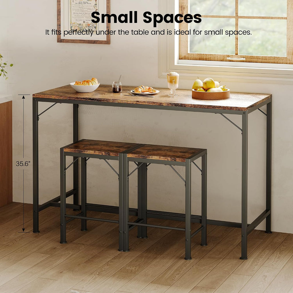 Homeiju Bar Table and Chairs Set, Dining Table with 2 Stools