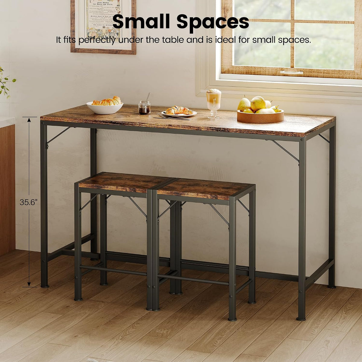 Homeiju Bar Table and Chairs Set, Dining Table with 2 Stools