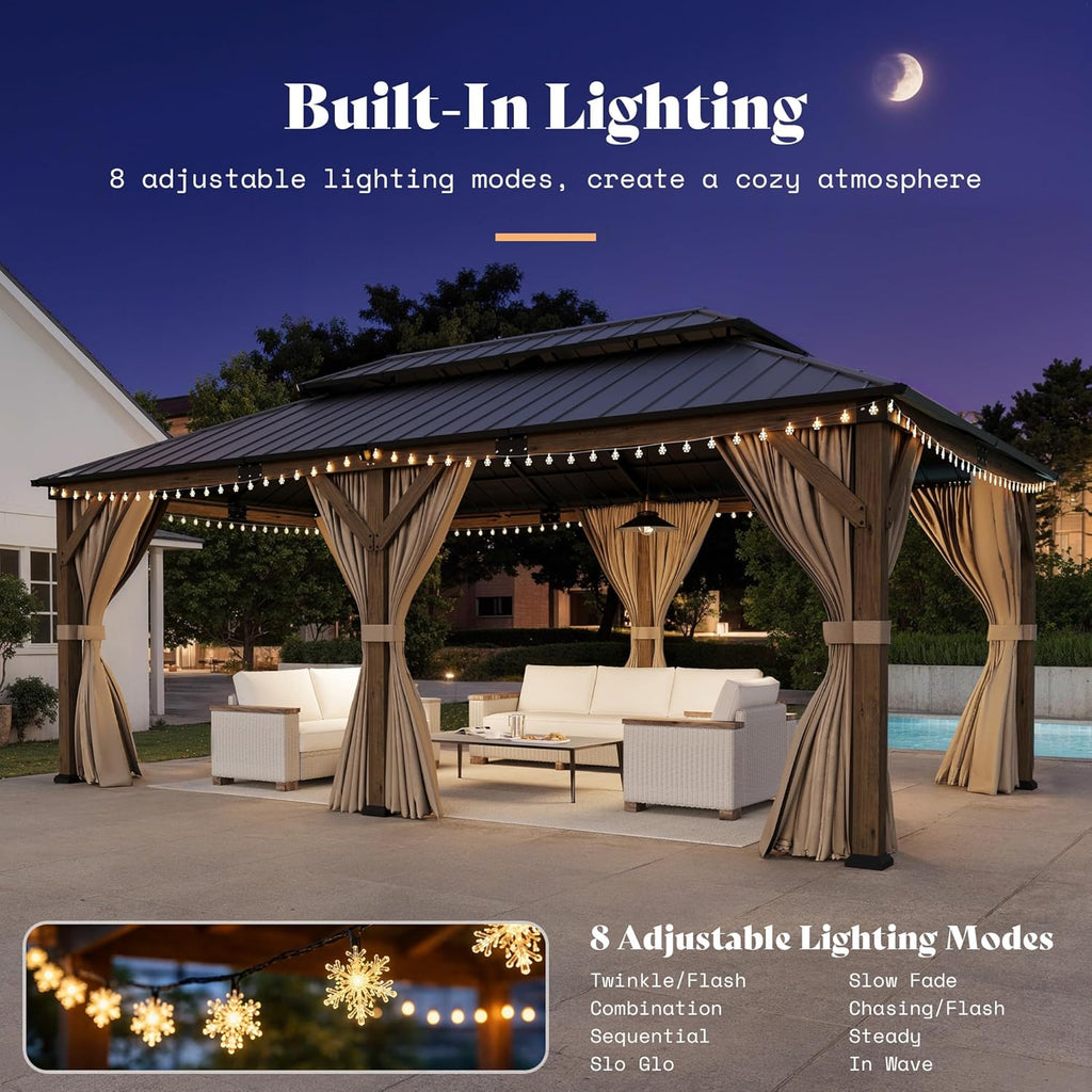 AMERLIFE 12x20FT Hardtop Gazebo with Double Roof, Privacy Curtain & Netting