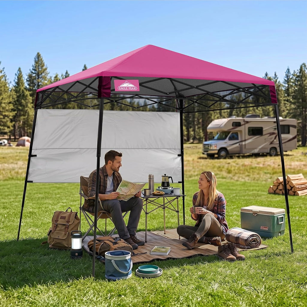 EAGLE PEAK 8x8 Pop Up Canopy Tent, Compact Backpack Canopy, Pink