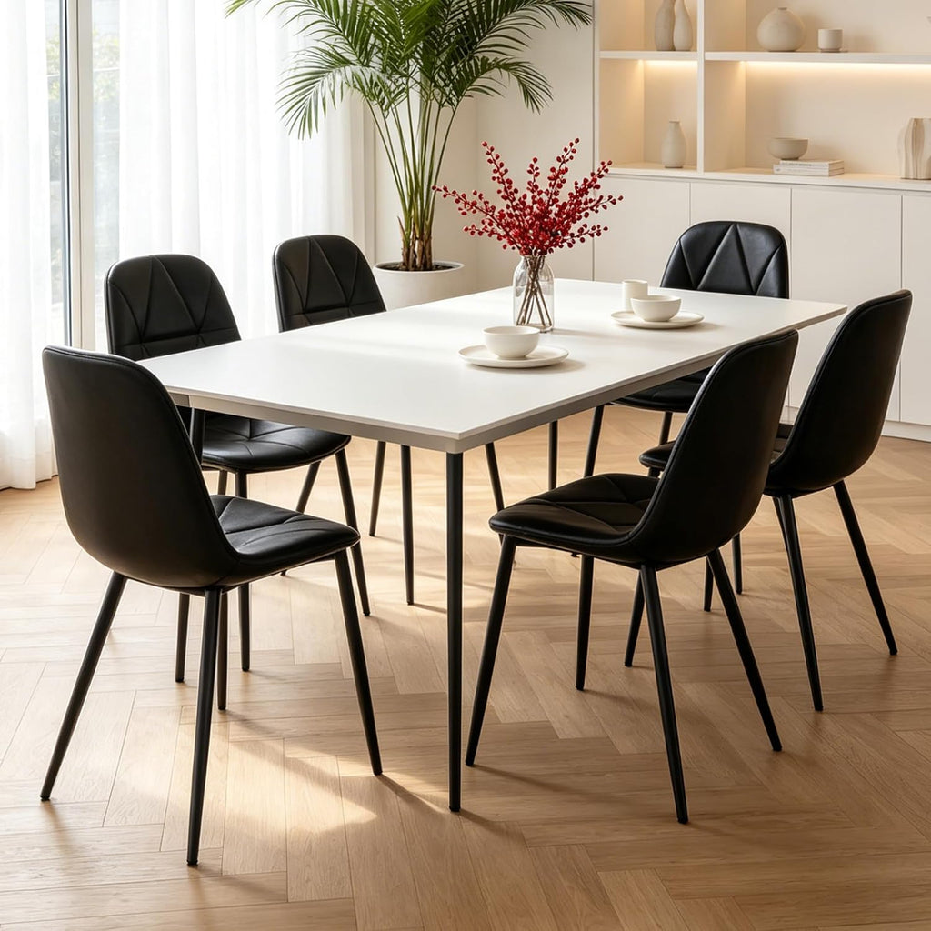 Set of 4 Black Dining Chairs – Modern Armless Kitchen & Dining Chairs, Faux Leather Upholstery, Ergonomic Backrest & Sturdy Metal Legs