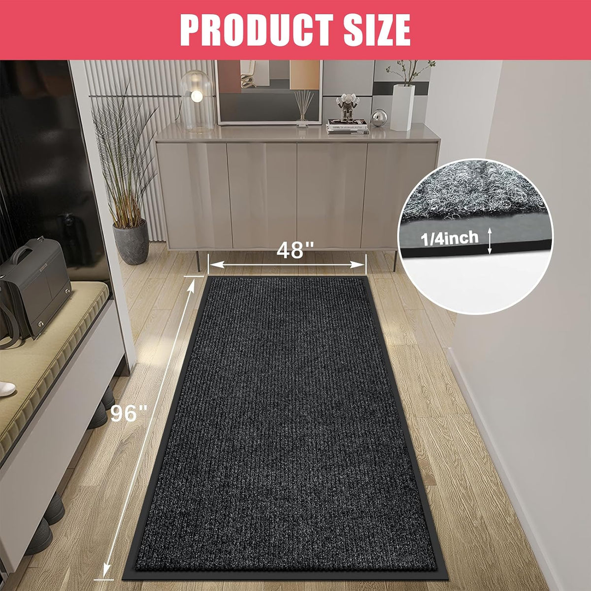 Kuyal Front Door Mat, 4'x8' Indoor Outdoor Entrance Mat