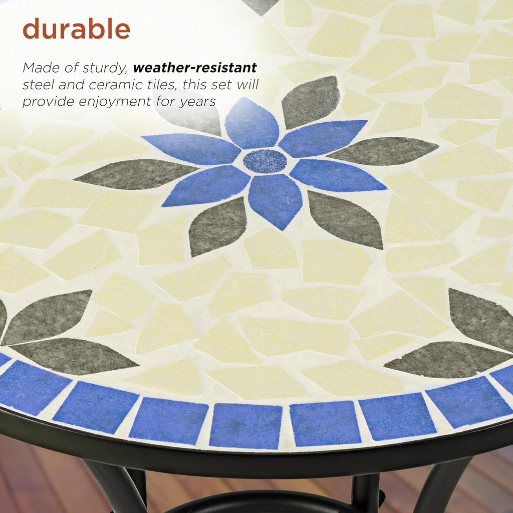 Alpine Corporation Blue and Beige Mosaic Bistro Set, 3-Piece
