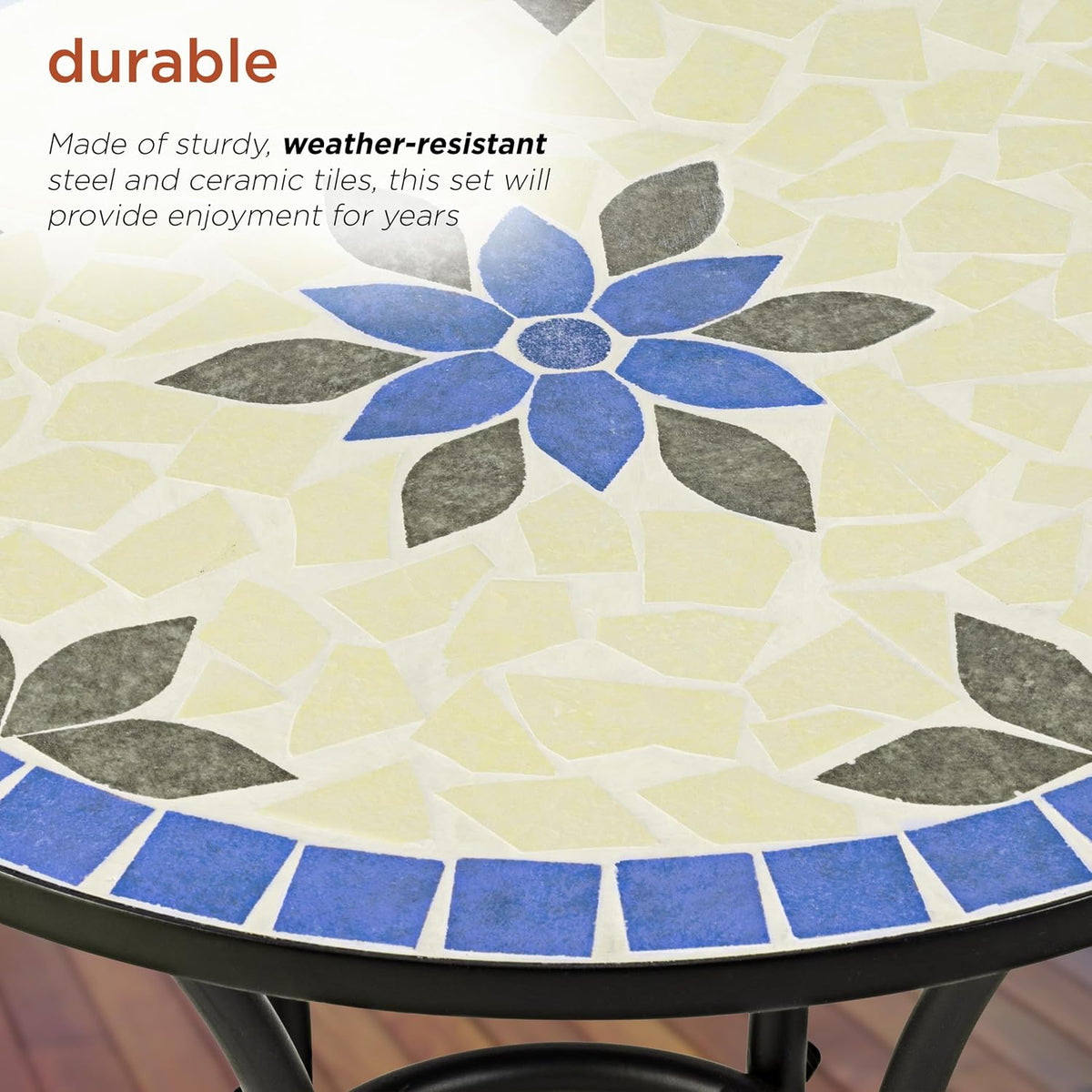 Alpine Corporation Blue and Beige Mosaic Bistro Set, 3-Piece