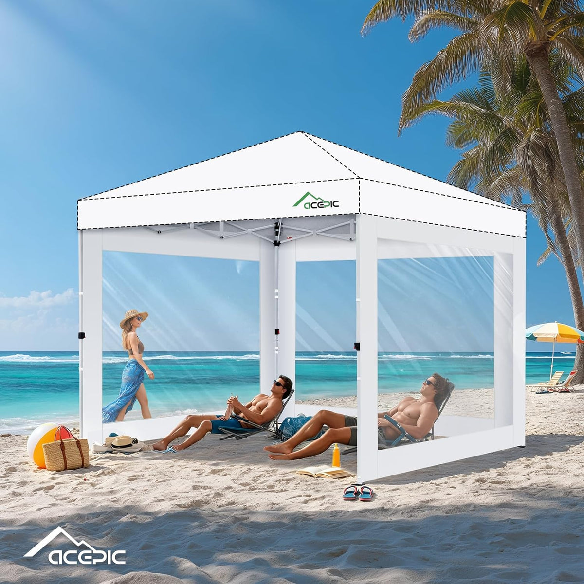 ACEPIC 10x10ft Clear Sidewalls for Canopy,White(3PCS, No Frame or Top)