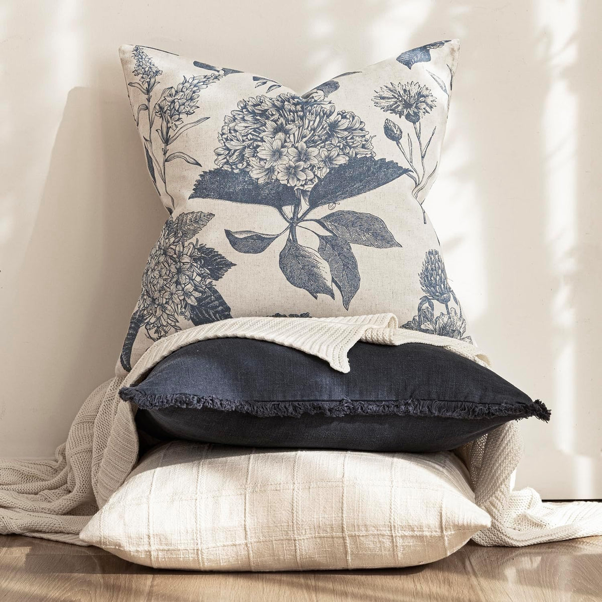 foindtower decorative linen floral throw pillow covers 22×22 showing dimensions