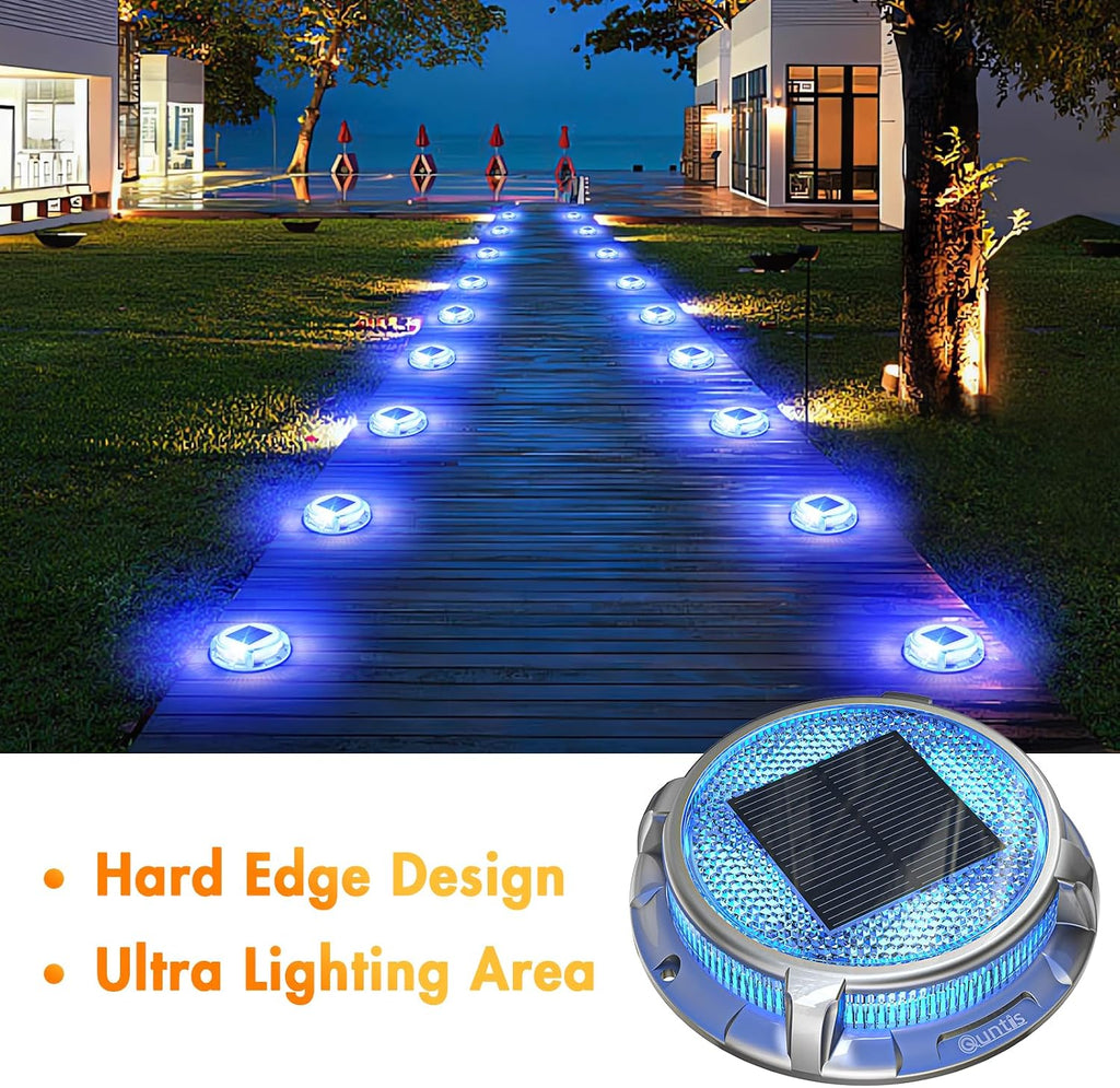 quntis solar deck lights outdoor 12 pack, 3 on a desk or shelf