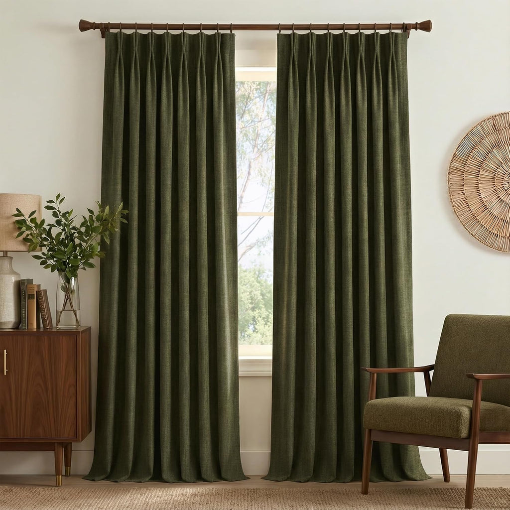 NICETOWN Extra Long Pinch Pleated Linen Curtains with Hooks 9 ft