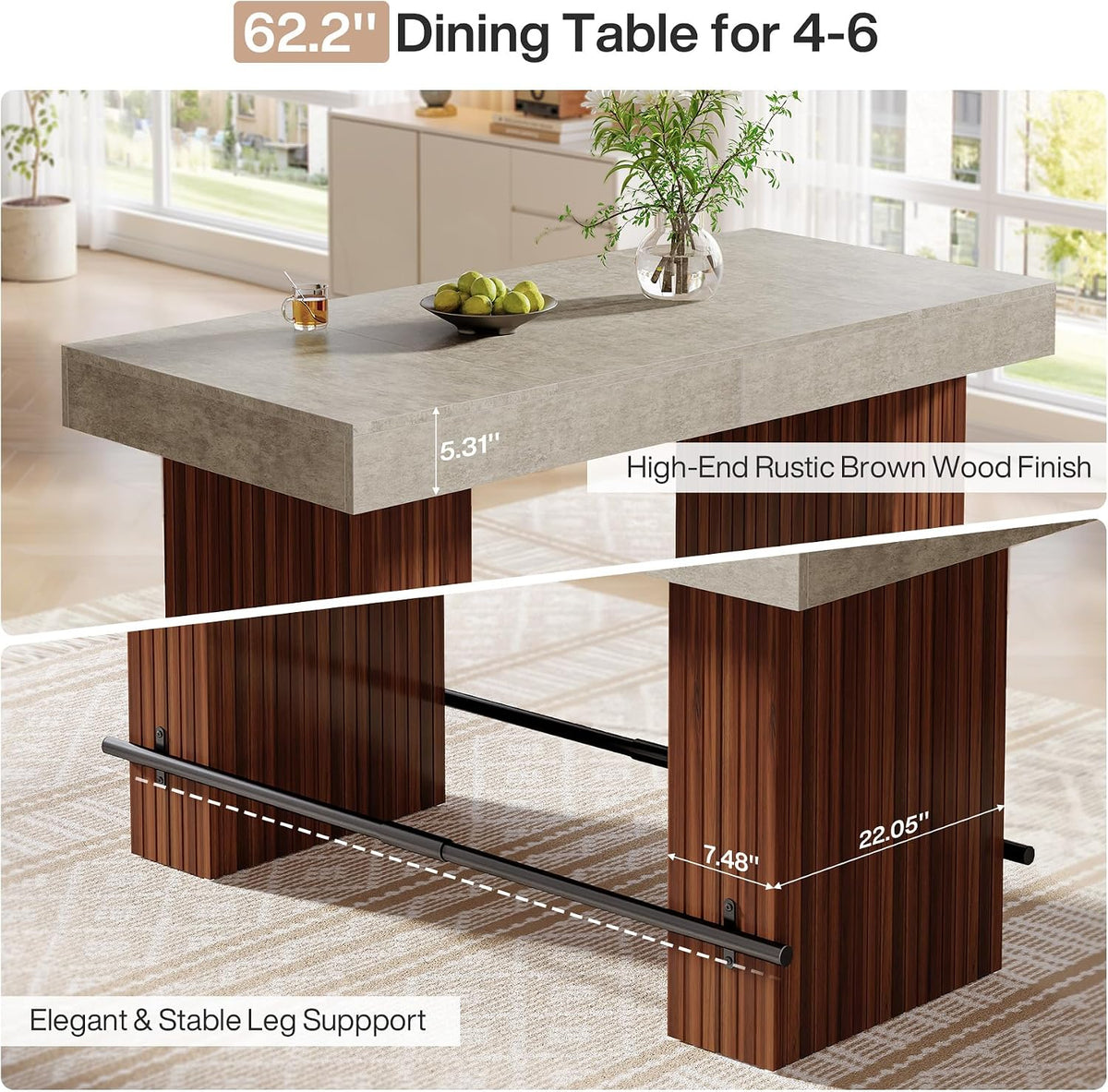 tribesigns 62.2" dining table for 4-6, counter height on a desk or shelf