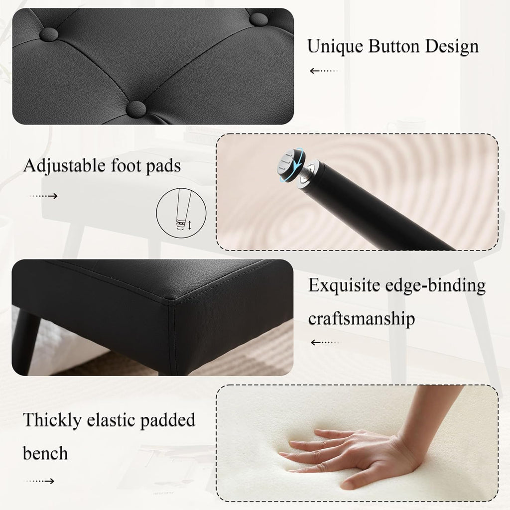LOULENS Faux Leather Entryway Bench, Modern Upholstered Bench, Matte Black