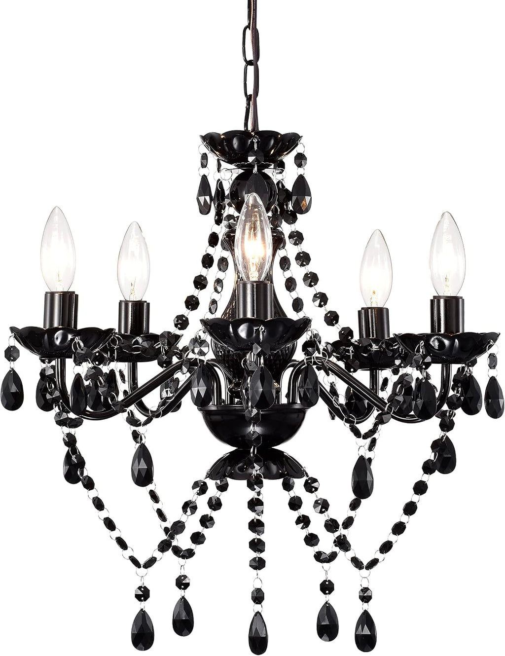 Small Black Crystal Chandelier, 5-Light for Bedroom