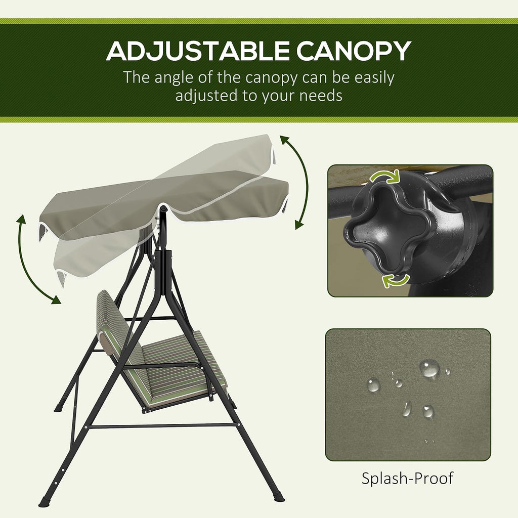 Outsunny 3-Person Porch Swing w/Stand Adjustable Tilt Canopy, Beige/Green