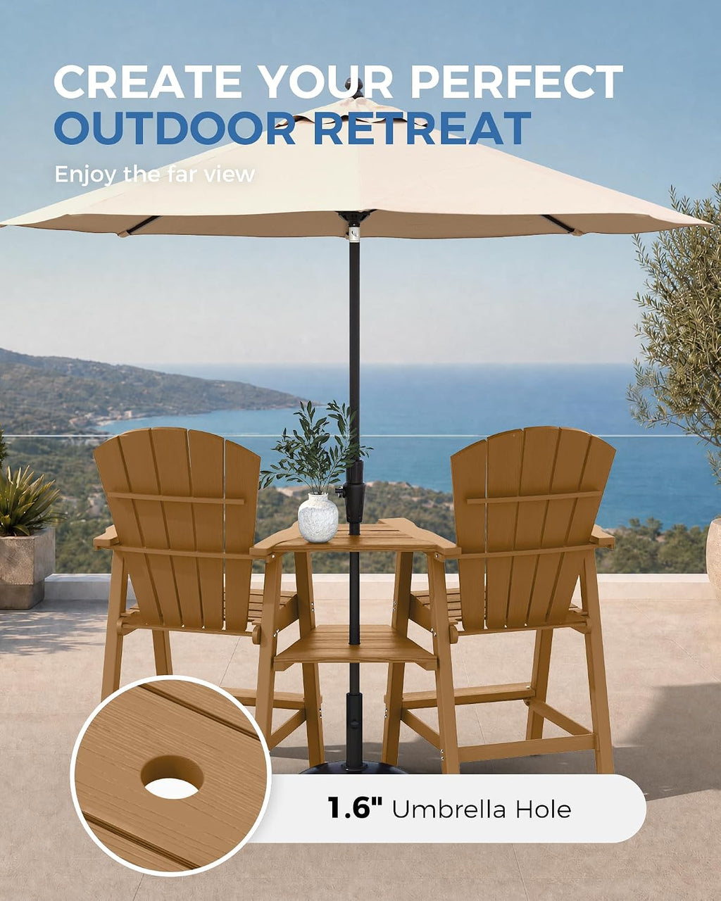 Ciokea Tall Adirondack Chairs Set of 2 with Connecting Trays, Teak