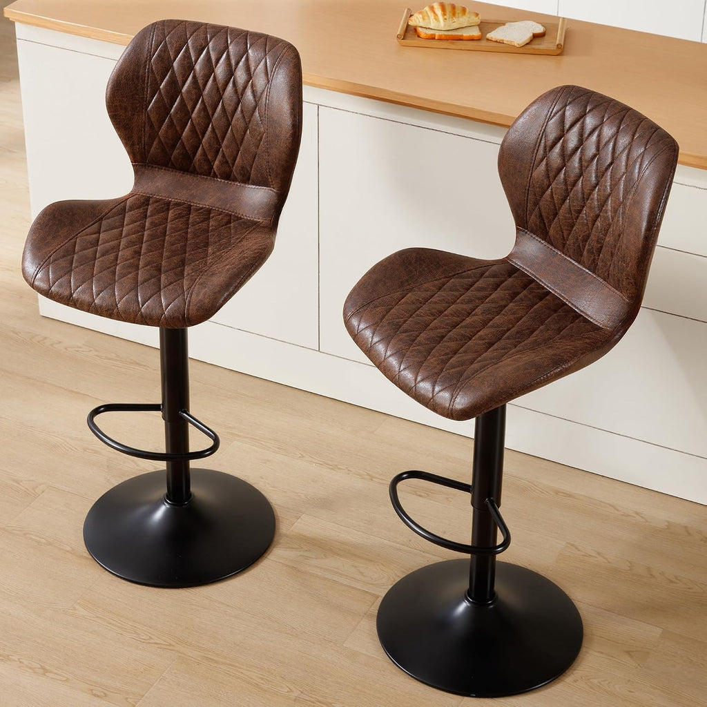 Bar Stools Set of 2, Modern Swivel Counter Height Barstools for Kitchen Island Chairs, Adjustable Fabric Bar Stools with Back for Kitchen Counter Bar, Brown