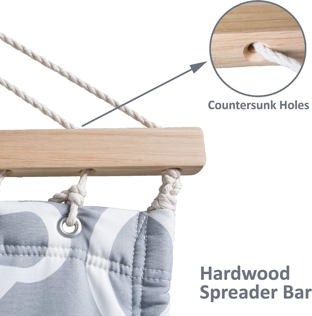 SUNCREAT Double Quilted Hammock with Hardwood Spreader Bar, Grey Pattern