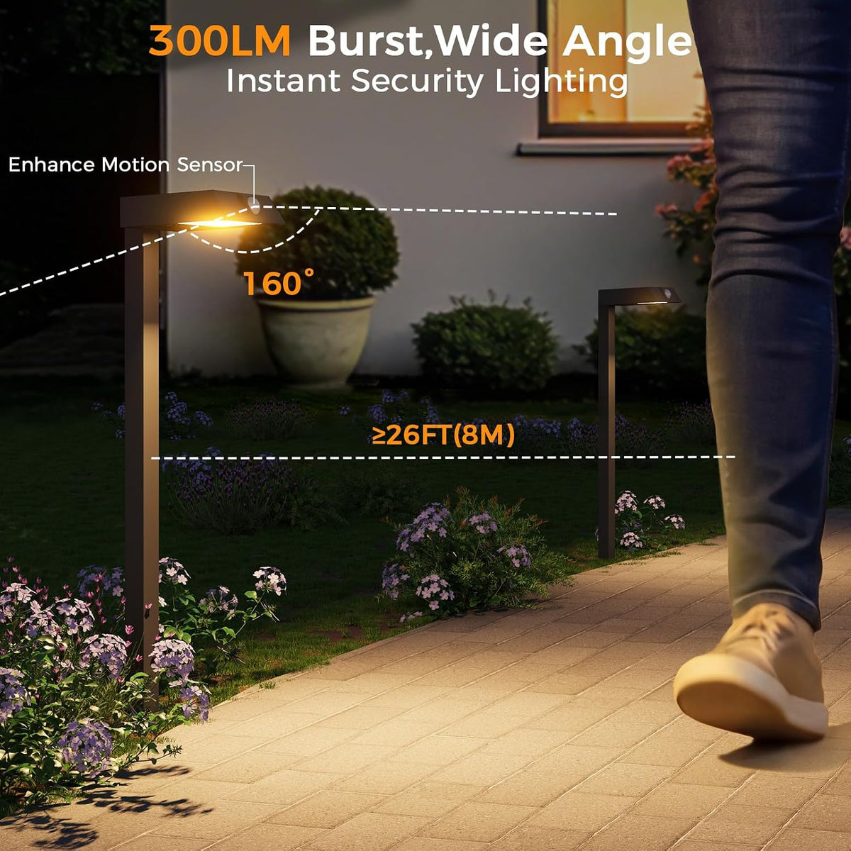 XMCOSY+ Solar Pathway Lights, 4 Pack Metal Motion Sensor Outdoor Lights
