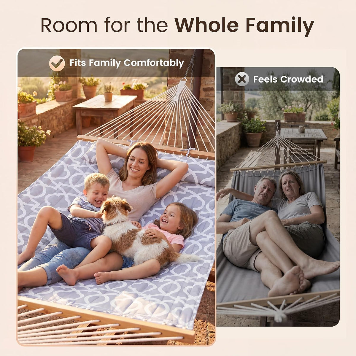 Everyfun 2Person Quilted Hammock with SpreaderBar, 500lbCapacity, WhiteGray