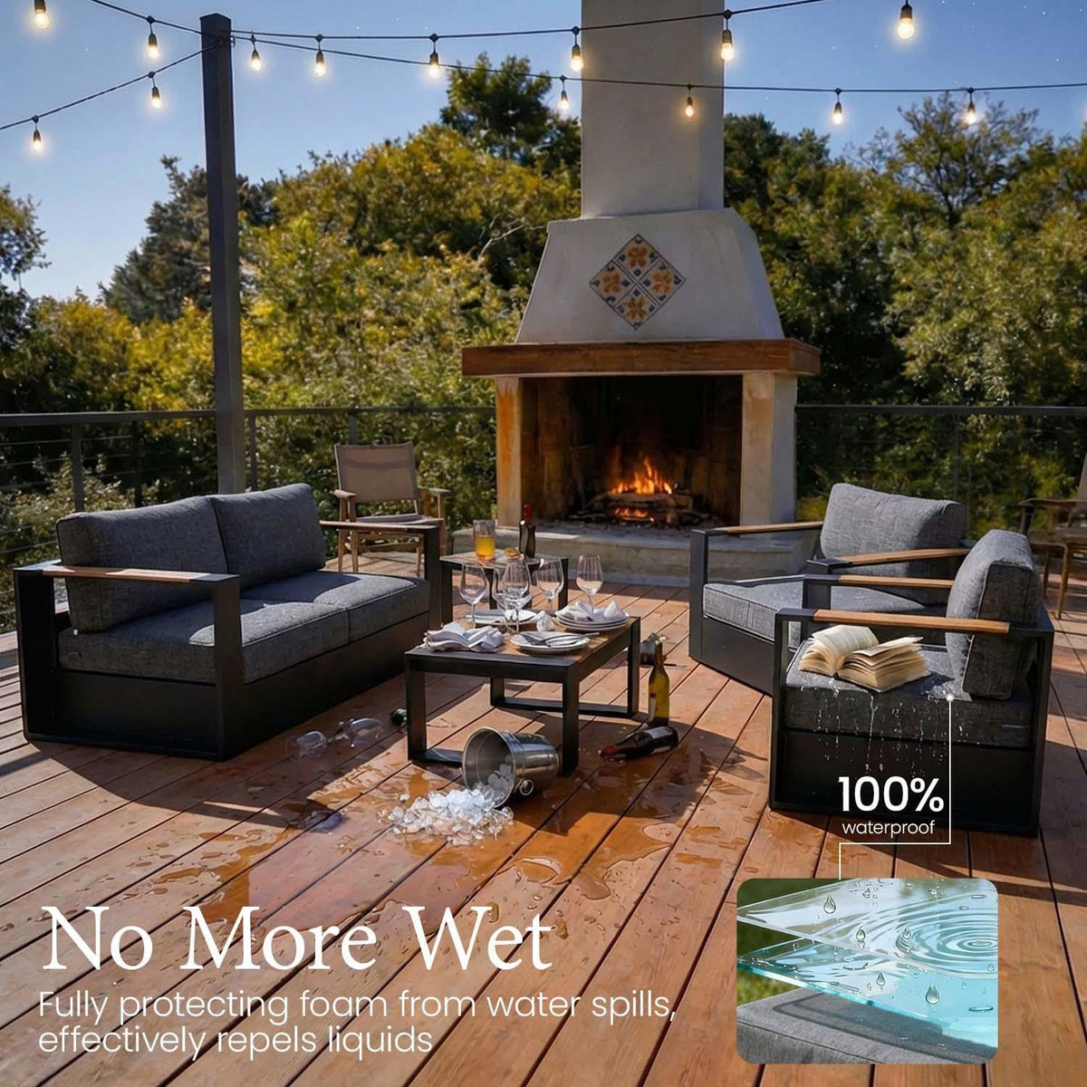 LayinSun 4 Pieces Aluminum Patio Furniture Set with Fire Pit Table