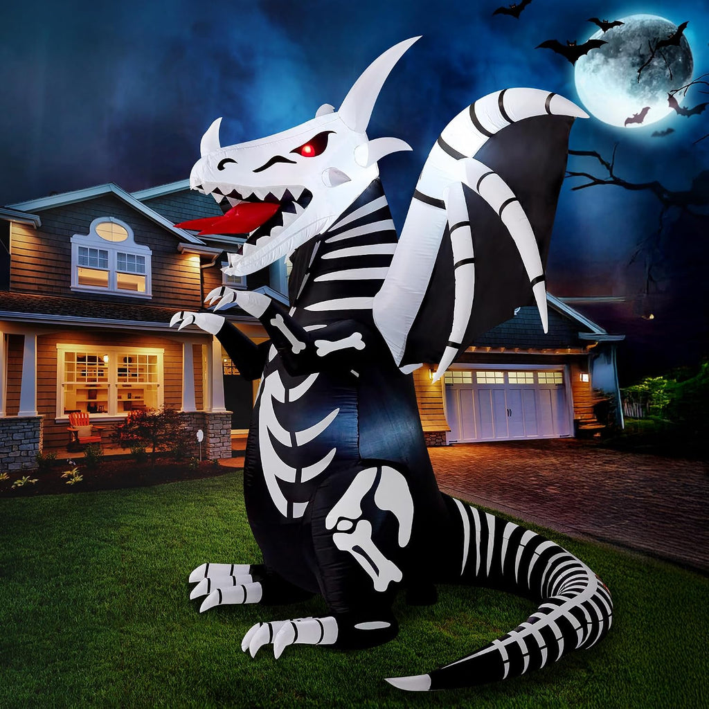 Joiedomi 8 FT Tall Halloween Inflatables Outdoor Skeleton Dragon Decoration, Blow Up Yard Decoration Inflatable Skeleton Dragon, Scary Halloween Decorations with Red LED Eyes for Lawn Garden Decor