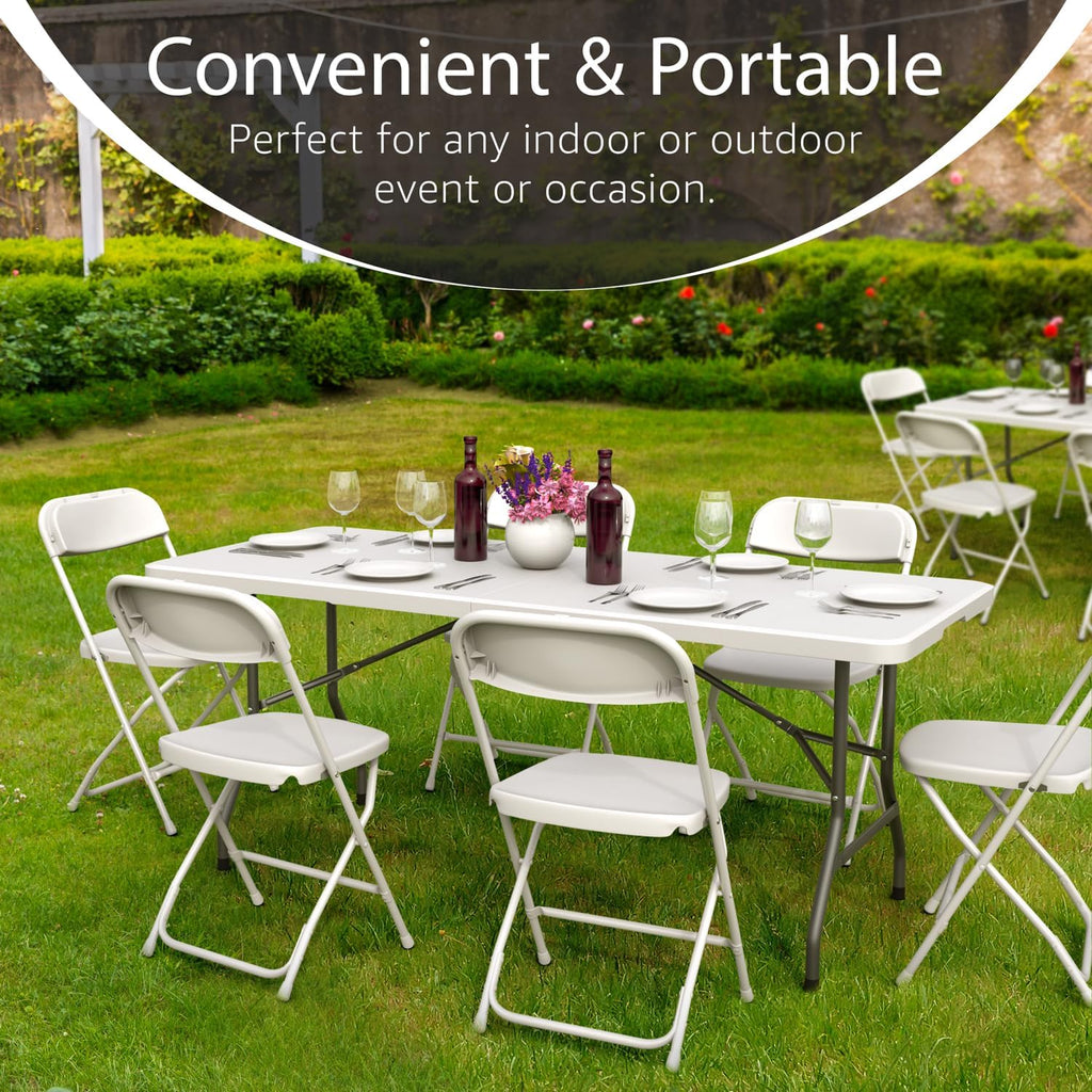 2 PACK of 6 Feet Foldable Table with Built in Handle & Steel Legs | 6FT Heavy Duty Folding Portable | Perfect for Party, Dining, Wedding, Events, Picnic Indoor, Outdoor, Camping, Folding - 6 Foot