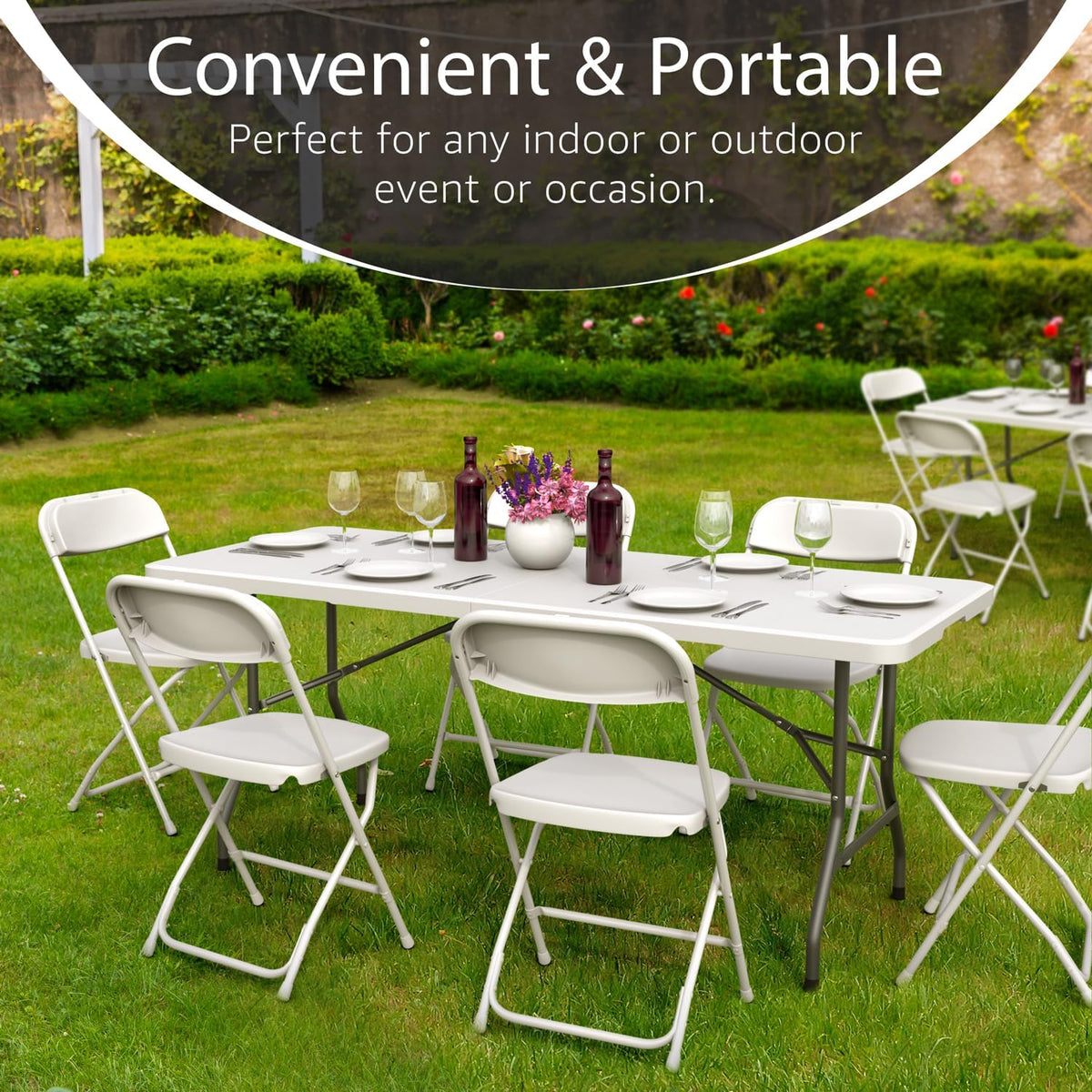 2 PACK of 6 Feet Foldable Table with Built in Handle & Steel Legs | 6FT Heavy Duty Folding Portable | Perfect for Party, Dining, Wedding, Events, Picnic Indoor, Outdoor, Camping, Folding - 6 Foot